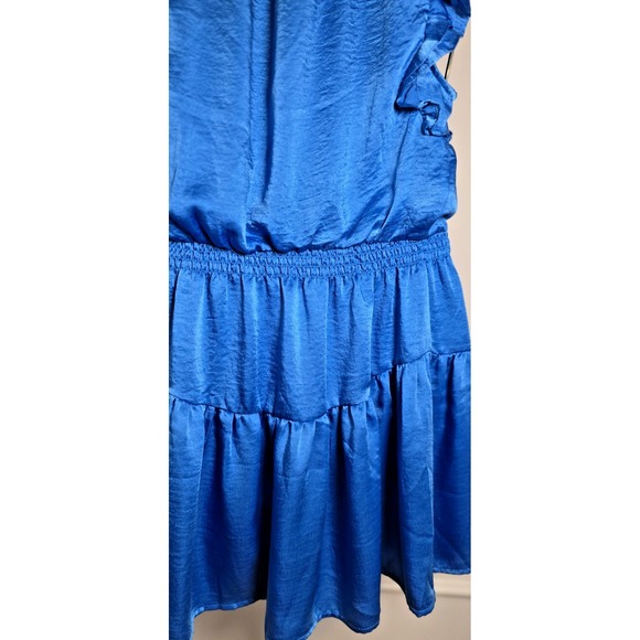 STEVE MADDEN Women's Satin Blue Dress Flutter Sleeveless XS Romantic Elastic - Picture 15 of 15